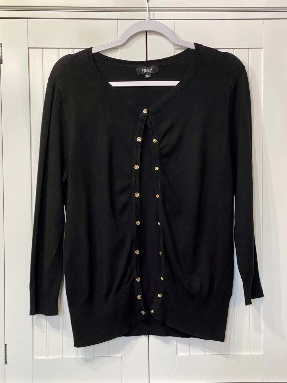 Premise Studio Women's Black Lightweight Long Sleeve Button Down Cardigan Sweate